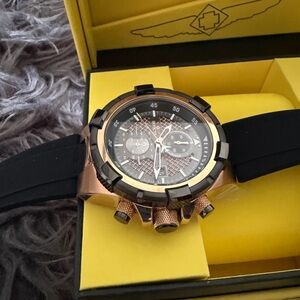Invicta Men's Black and Rose Gold Chronograph Watch